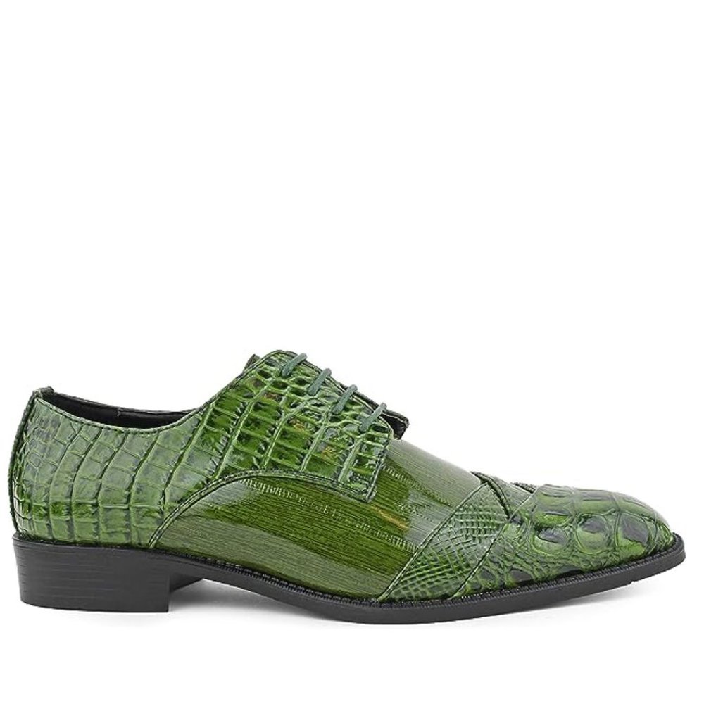 Bashwodo Handmade Green Embossed Leather Oxford Shoes